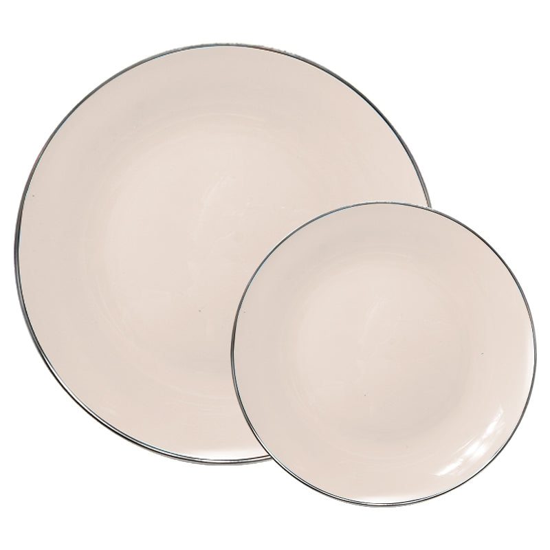 10.25" Dinner Plates – 120 Count (12 Packs of 10) – Linen with Elegant Gold/Silver Rim