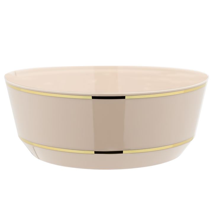 14oz Soup Bowls – 120 Count (12 Packs of 10) – Linen with Elegant Gold/Silver Rim