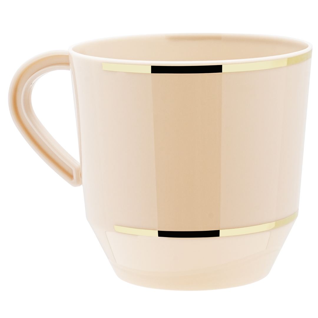 12.5oz Tea Cups – 96 Count (12 Packs of 8) – Linen with Elegant Gold/Silver Rim