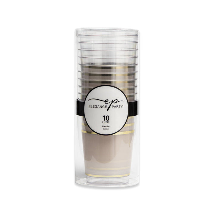 10 Pack Tumblers 12oz - Clear with Gold & Linen Design