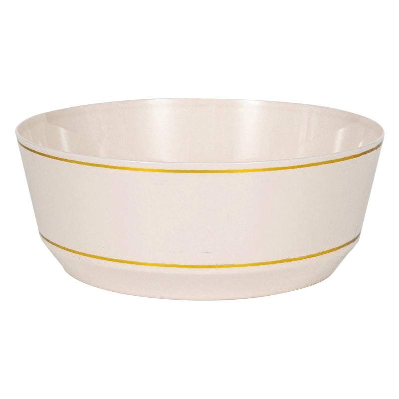 8oz Dessert Bowls – 240 Count (24 Packs of 10) – Linen with Elegant Gold Rim