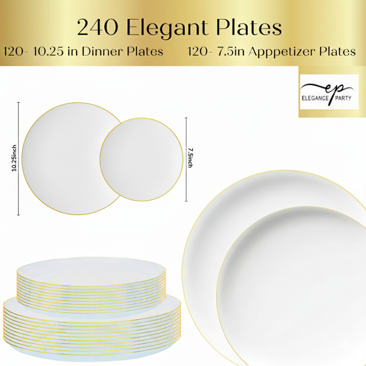Bulk Case Value Pack 120 Units  Plates BundleWhite &/ Silver Edge – Plates Only Bundle (Dinner + Salad/Dessert) 120 settings