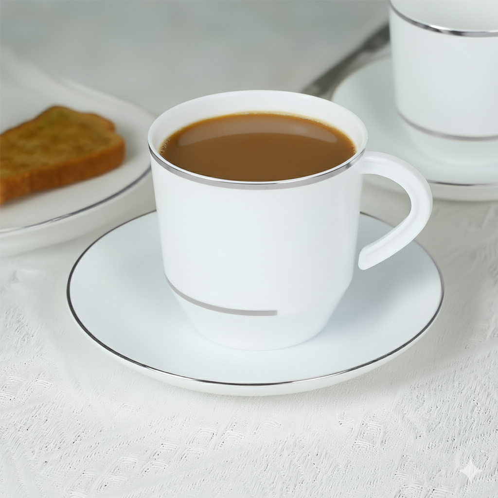 12.5oz Tea Cups – 96 Count (12 Packs of 8) – White-Gold/Silver/Rim Options