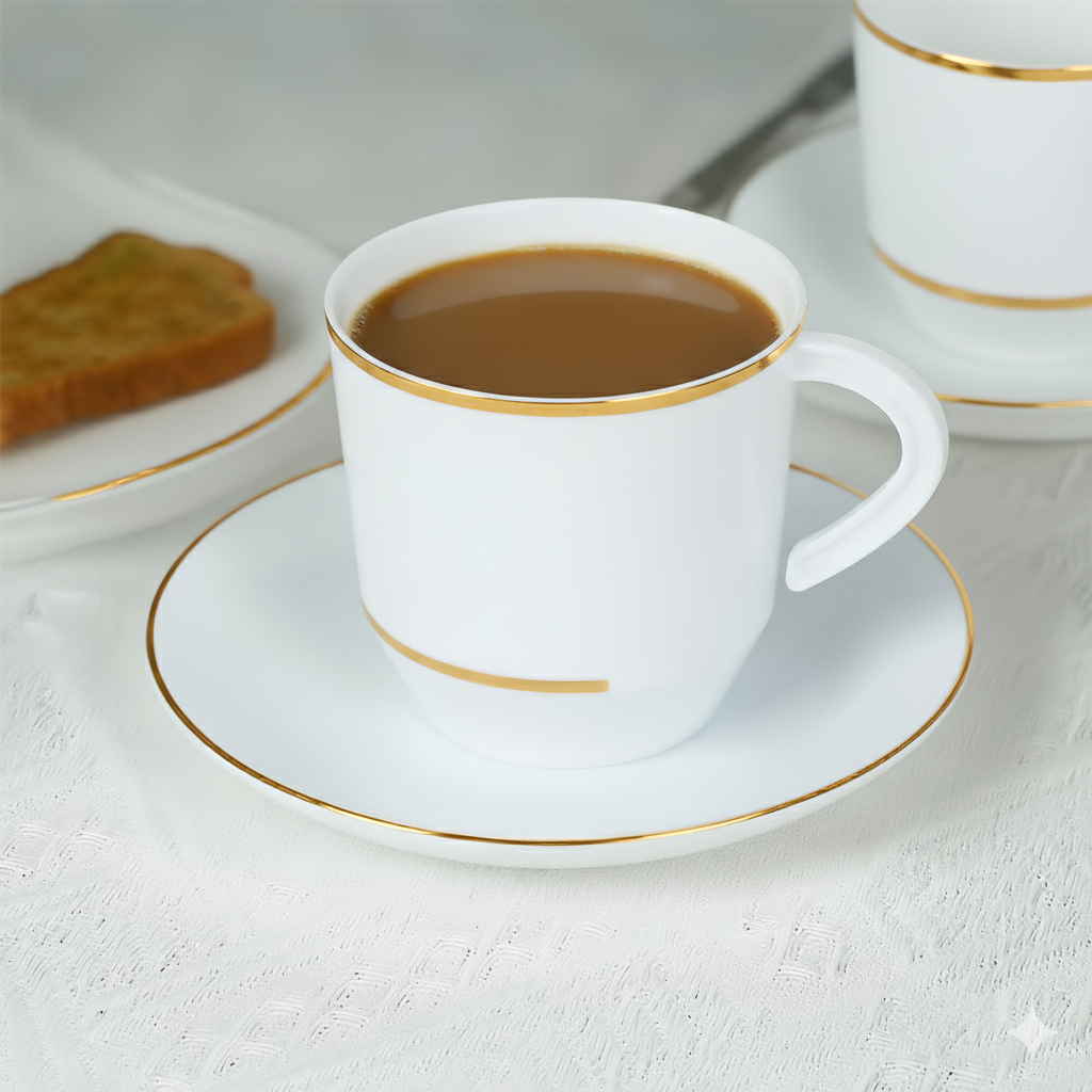 12.5oz Tea Cups – 96 Count (12 Packs of 8) – White-Gold/Silver/Rim Options