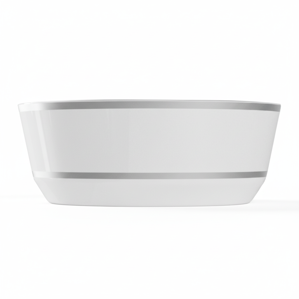 14oz Soup Bowls – 120 Count (12 Packs of 10) – White with Elegant Gold/Silver Rim
