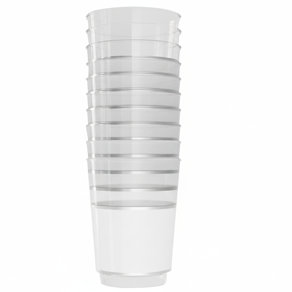 12oz Tumblers – 120 Count (12 Packs of 10) – White and Clear with Elegant Gold/Silver Rim