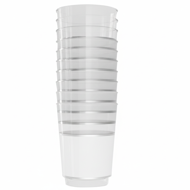 12oz Tumblers – 120 Count (12 Packs of 10) – White and Clear with Elegant Gold/Silver Rim