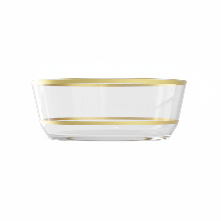 8oz Dessert Bowls – 240 Count (24 Packs of 10) – Clear with Elegant Gold Rim