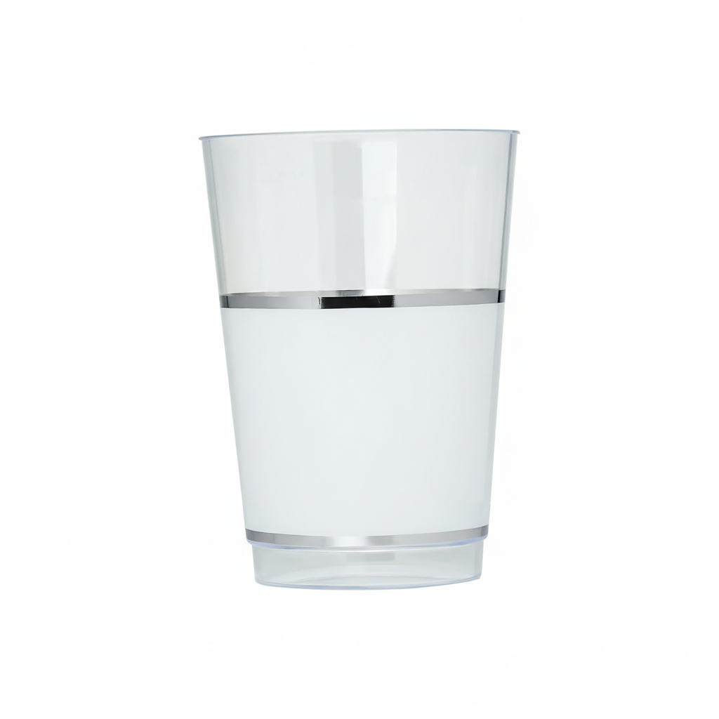 12oz Tumblers – 120 Count (12 Packs of 10) – White and Clear with Elegant Gold/Silver Rim