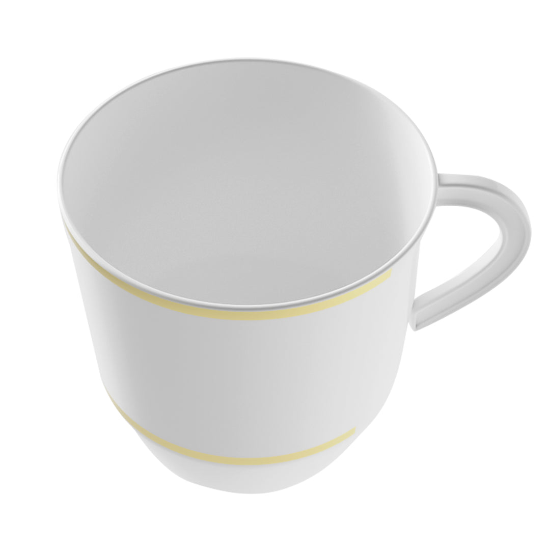 12.5oz Tea Cups – 96 Count (12 Packs of 8) – White-Gold/Silver/Rim Options