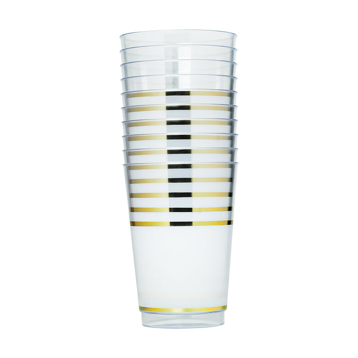 12oz Tumblers – 120 Count (12 Packs of 10) – White and Clear with Elegant Gold/Silver Rim