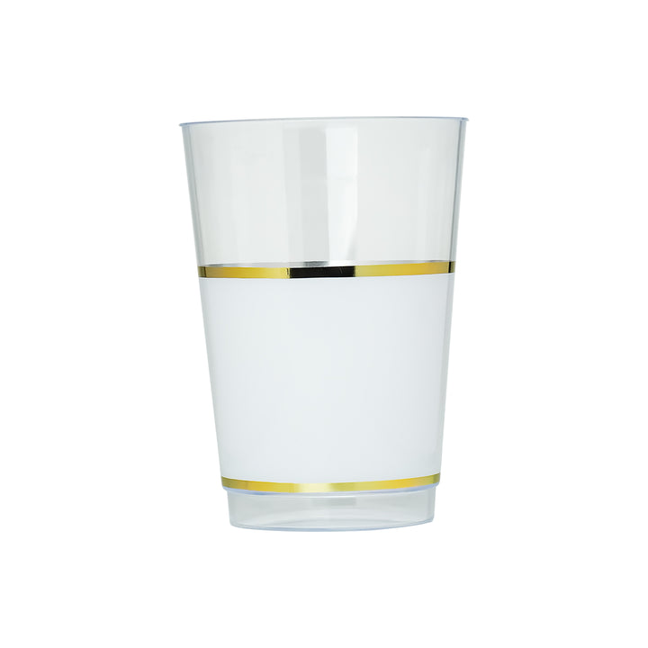 12oz Tumblers – 120 Count (12 Packs of 10) – White and Clear with Elegant Gold/Silver Rim