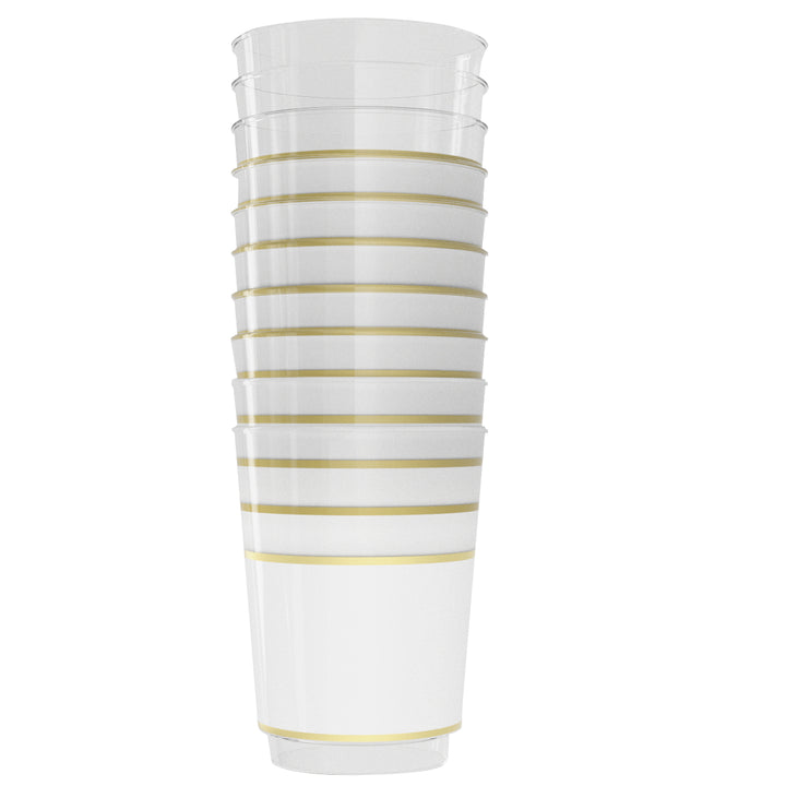 12oz Tumblers – 120 Count (12 Packs of 10) – White and Clear with Elegant Gold/Silver Rim
