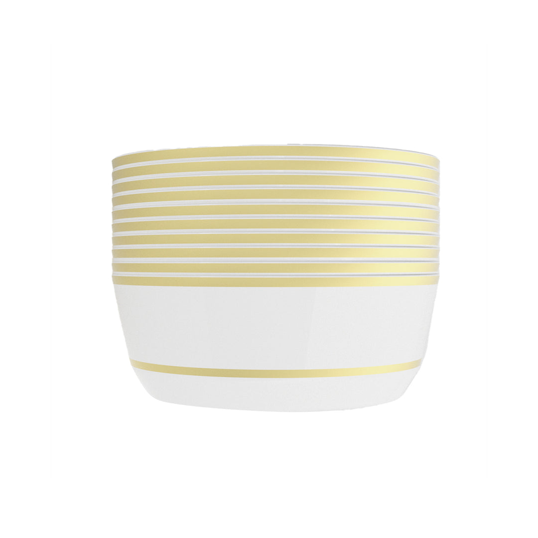 8oz Dessert Bowls – 240 Count (24 Packs of 10) – White with Elegant Gold/Silver Rim