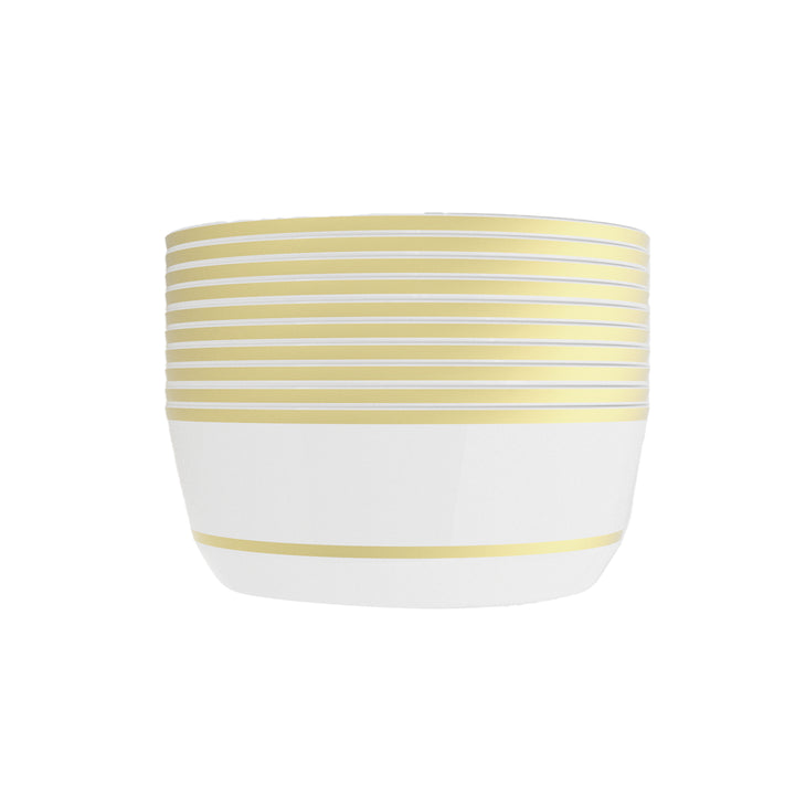 8oz Dessert Bowls – 240 Count (24 Packs of 10) – White with Elegant Gold/Silver Rim