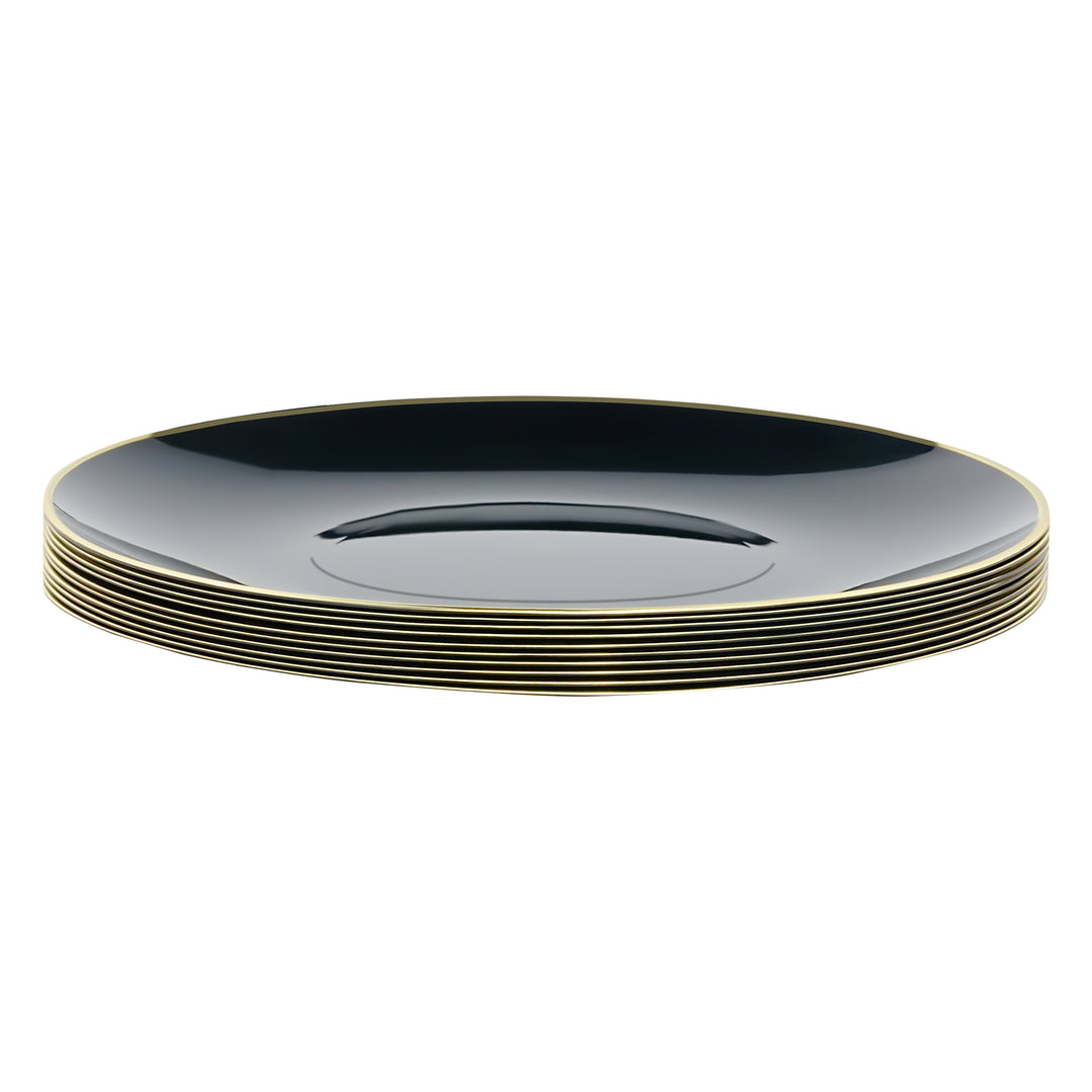 10.25" Dinner Plates – 120 Count (12 Packs of 10) – Black with Elegant Gold/Silver Rim