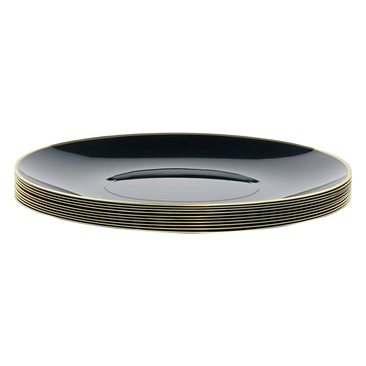 10.25" Dinner Plates – 120 Count (12 Packs of 10) – Black with Elegant Gold/Silver Rim