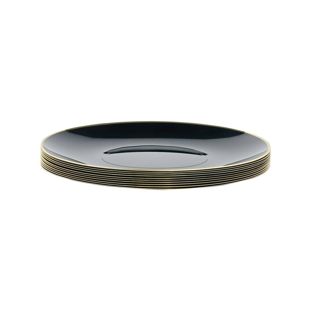 10.25" Dinner Plates – 120 Count (12 Packs of 10) – Black with Elegant Gold/Silver Rim