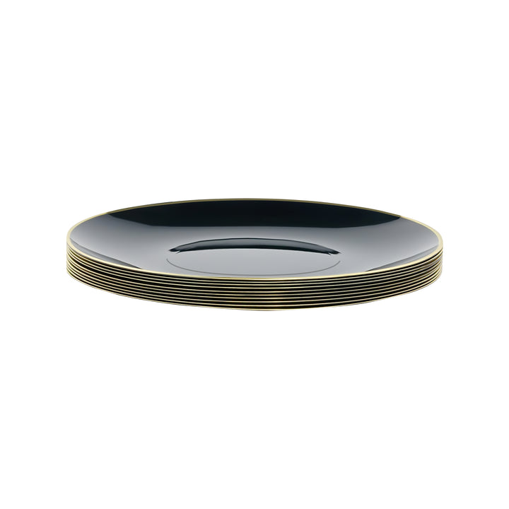 10.25" Dinner Plates – 120 Count (12 Packs of 10) – Black with Elegant Gold/Silver Rim