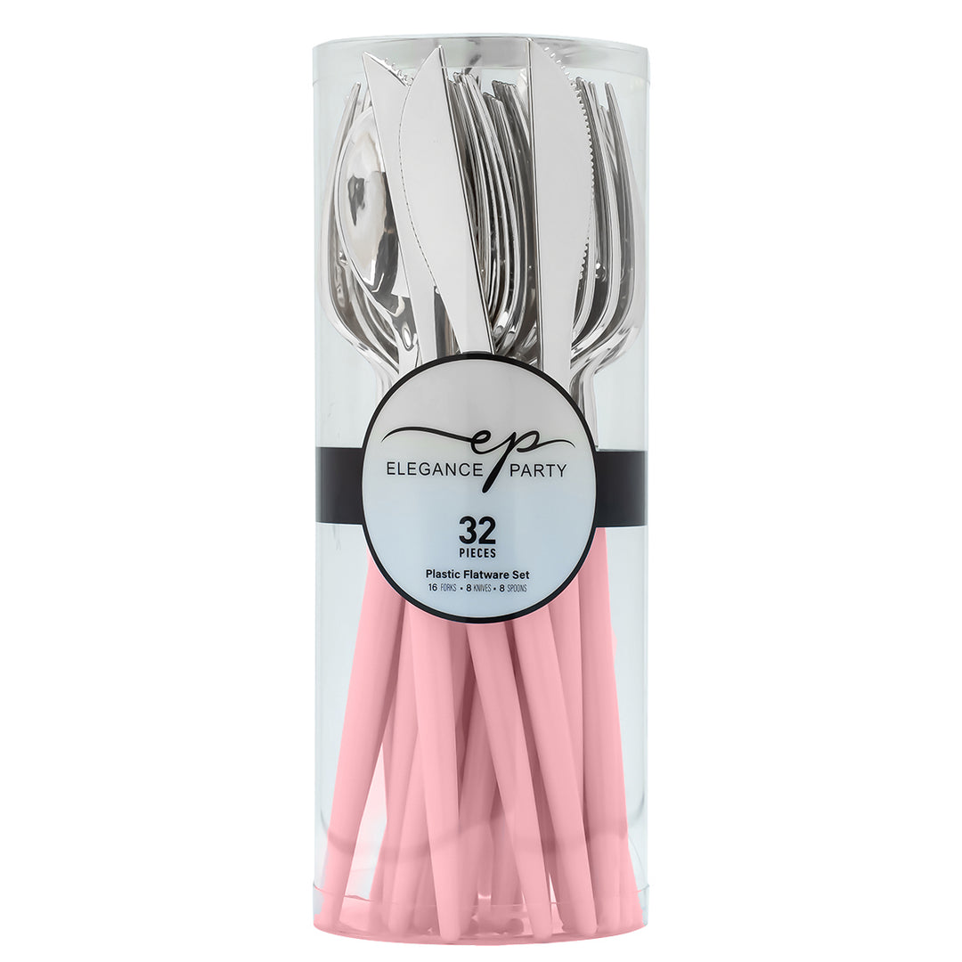 32PCS Cutlery Set Blush + Silver