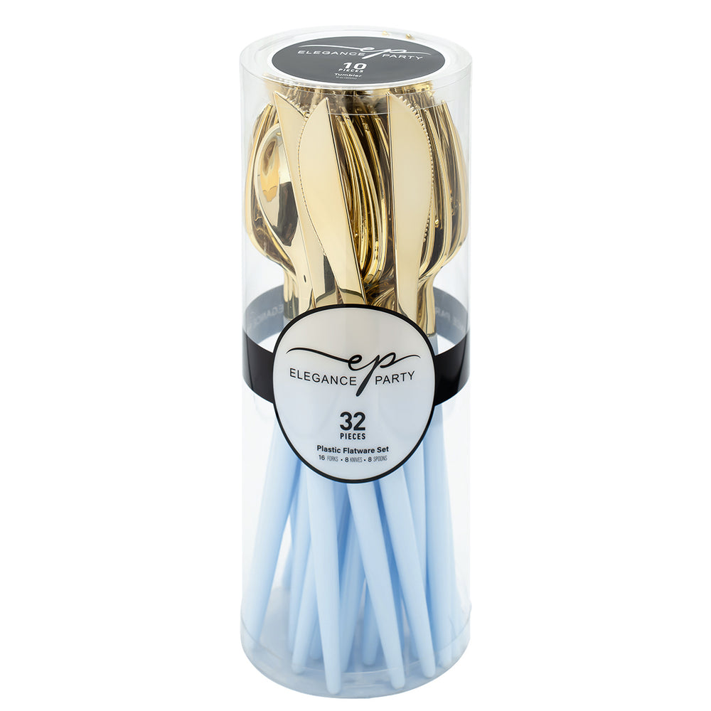 32PCS Cutlery Set Ice Blue + Gold