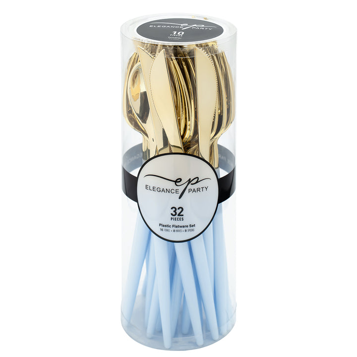 32PCS Cutlery Set Ice Blue + Gold