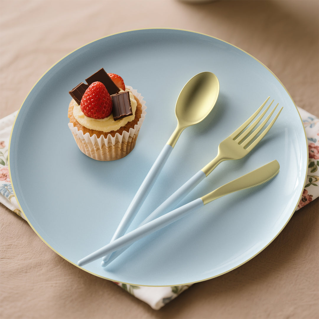 32PCS Cutlery Set Ice Blue + Gold