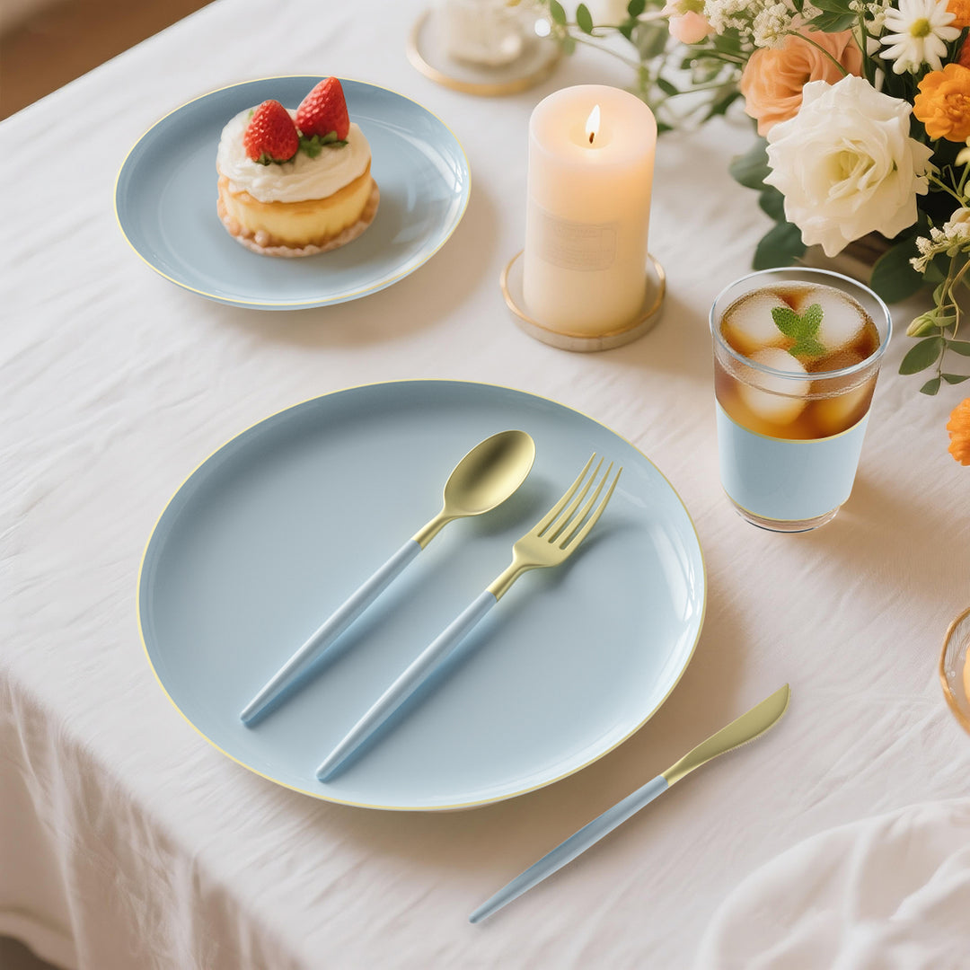 32PCS Cutlery Set Ice Blue + Gold