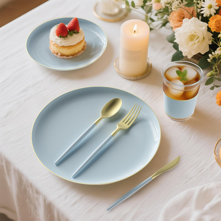 32PCS Cutlery Set Ice Blue + Gold