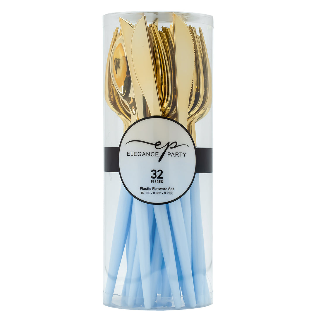 32PCS Cutlery Set Ice Blue + Gold