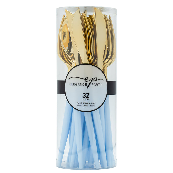32PCS Cutlery Set Ice Blue + Gold