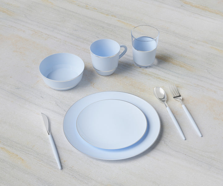 32PCS Cutlery Set Ice Blue + Silver