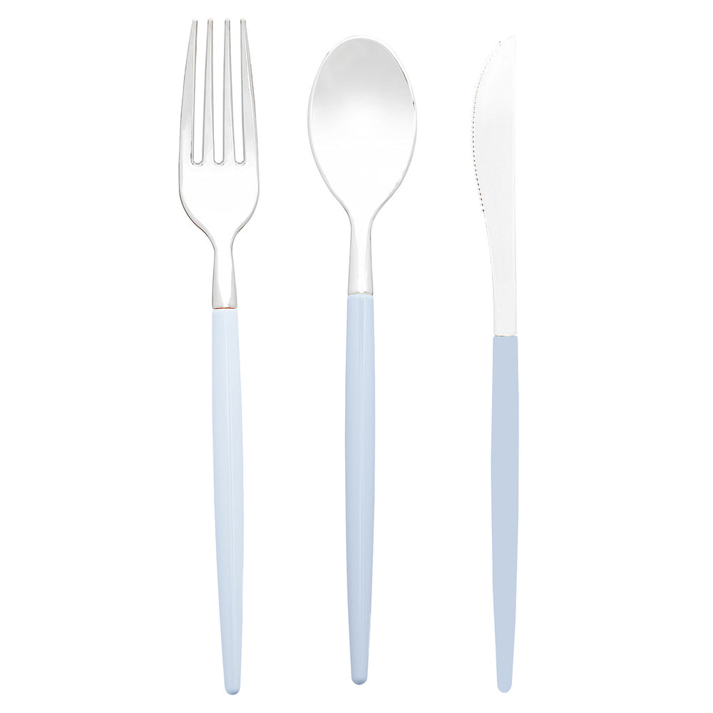32PCS Cutlery Set Ice Blue + Silver