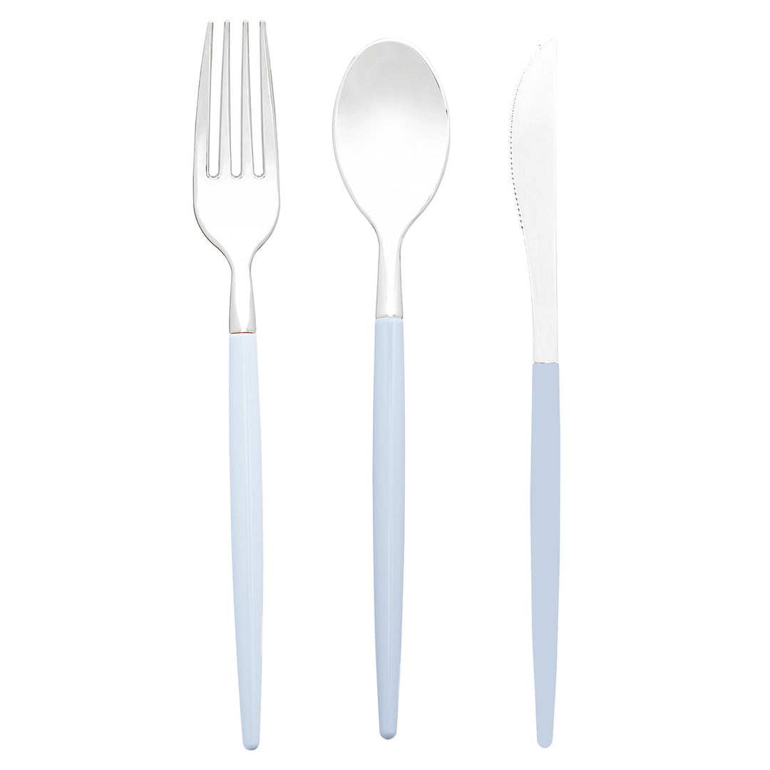 32PCS Cutlery Set Ice Blue + Silver