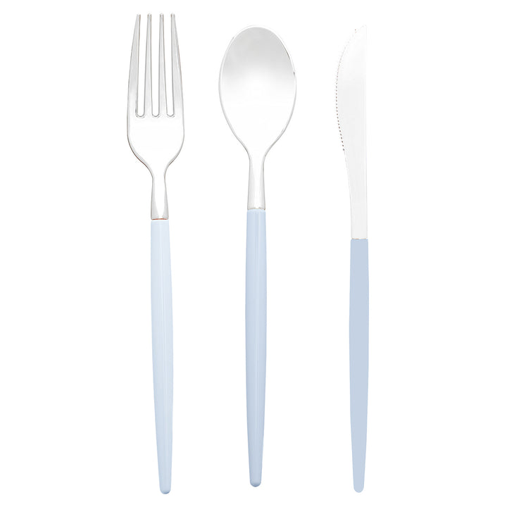 32PCS Cutlery Set Ice Blue + Silver
