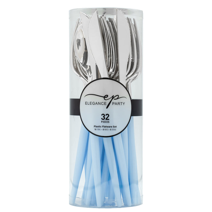 32PCS Cutlery Set Ice Blue + Silver