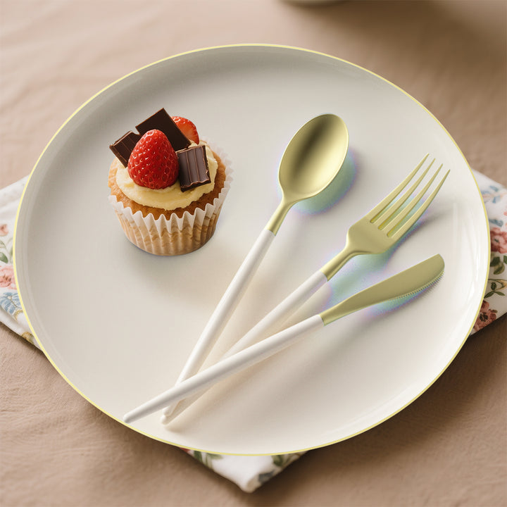 32PCS Cutlery Set Linen + Gold
