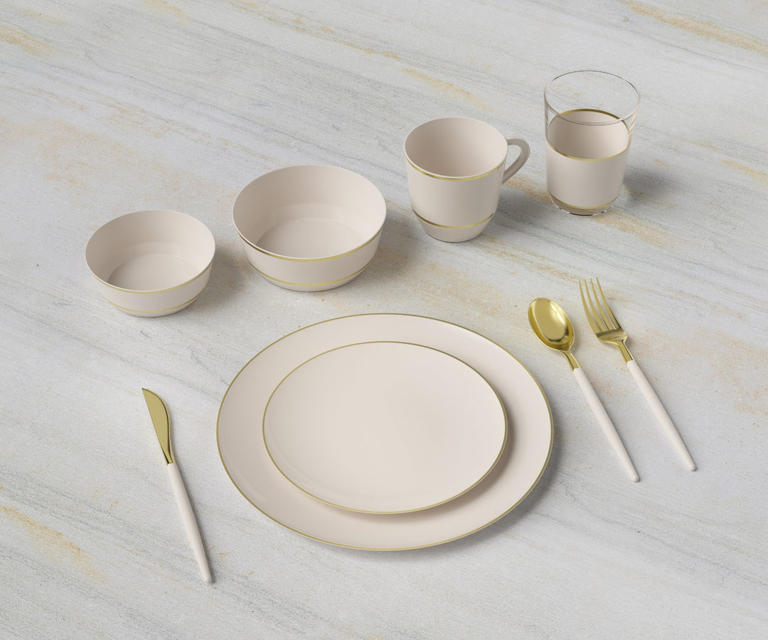 32PCS Cutlery Set Linen + Gold