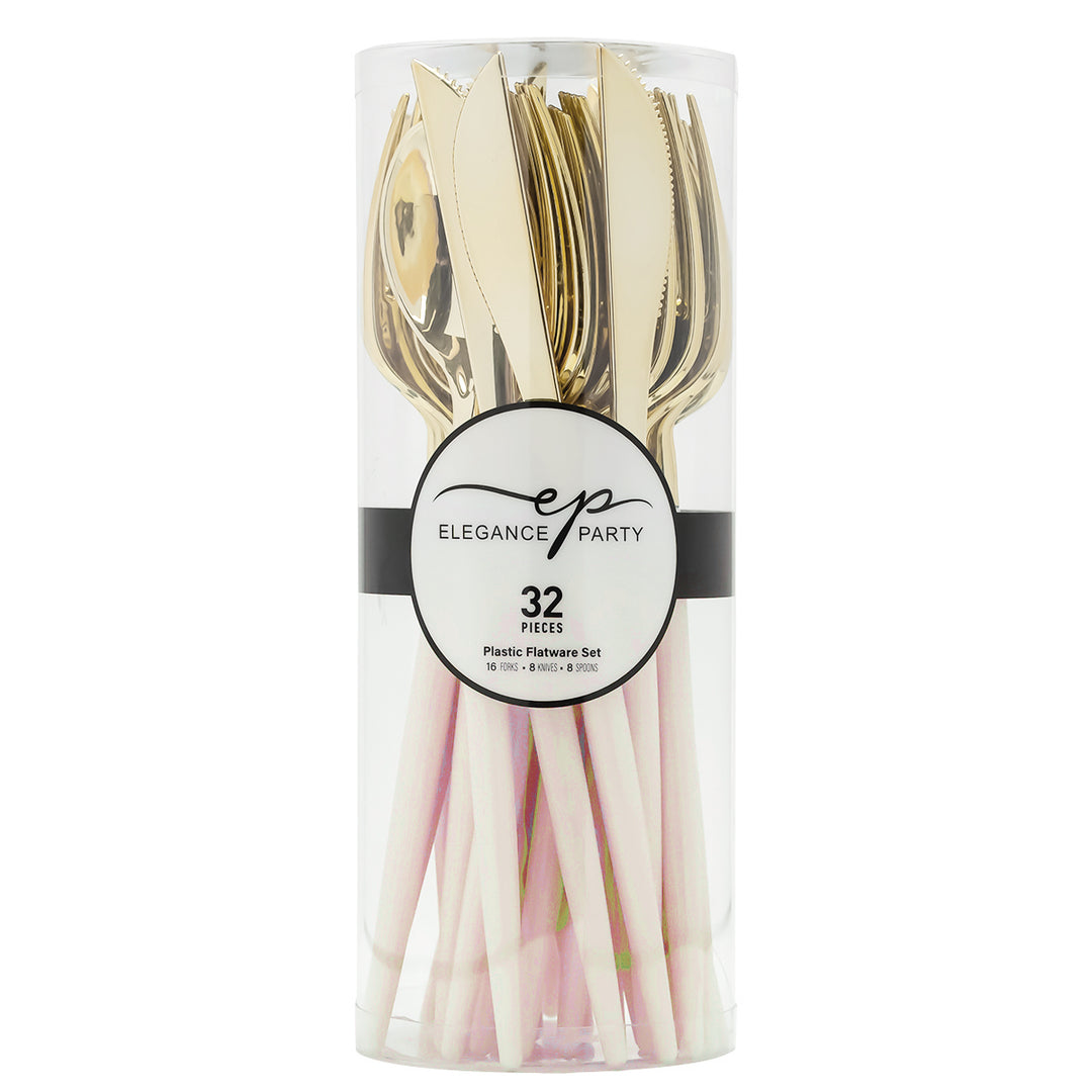 32PCS Cutlery Set Linen + Gold