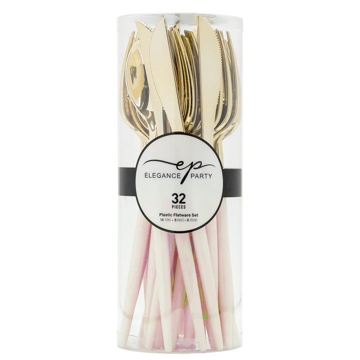 32PCS Cutlery Set Linen + Gold
