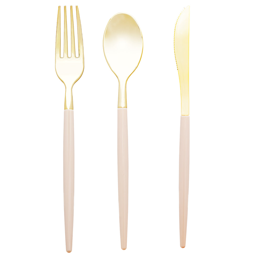 32PCS Cutlery Set Linen + Gold