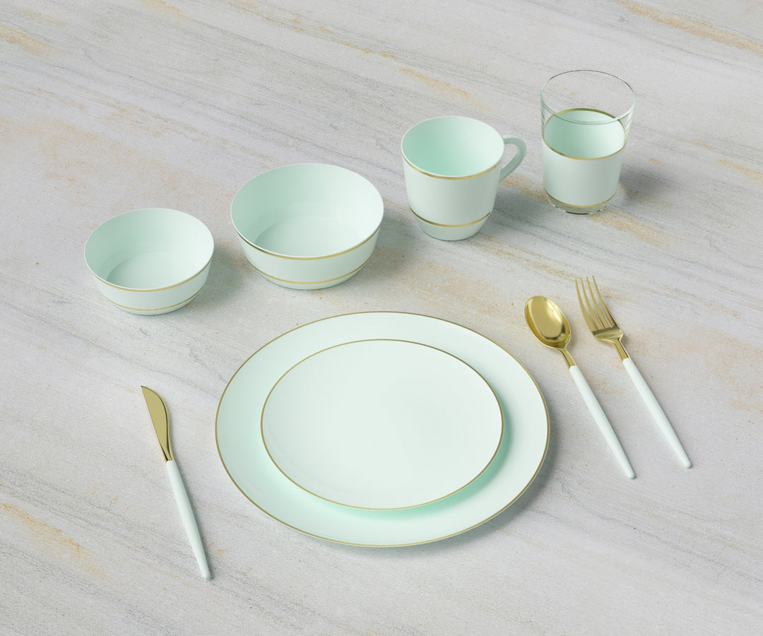 32PCS Cutlery Set Mint + Gold