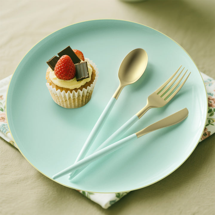 32PCS Cutlery Set Mint + Gold