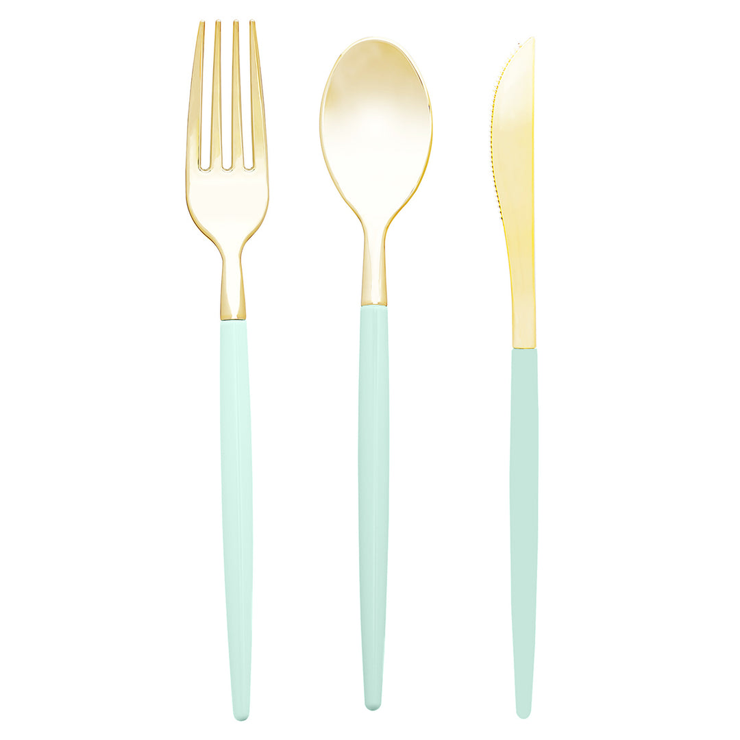 32PCS Cutlery Set Mint + Gold