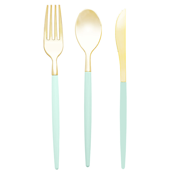 32PCS Cutlery Set Mint + Gold