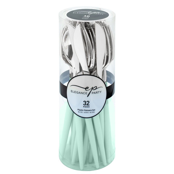 32PCS Cutlery Set Mint + Silver