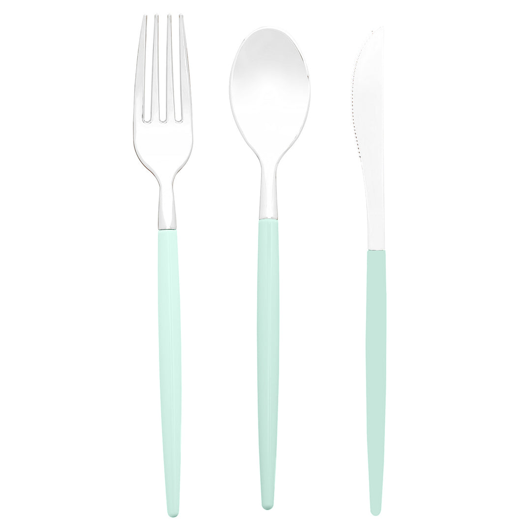 32PCS Cutlery Set Mint + Silver