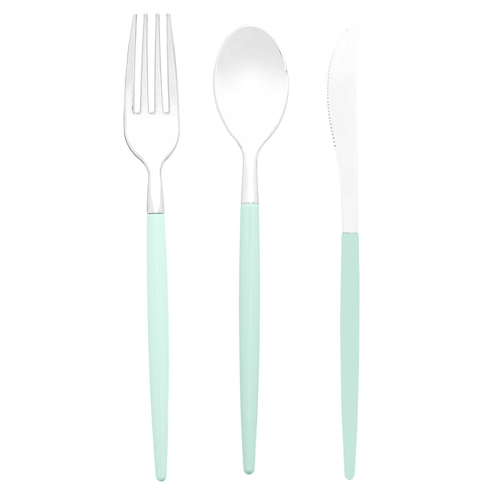 32PCS Cutlery Set Mint + Silver