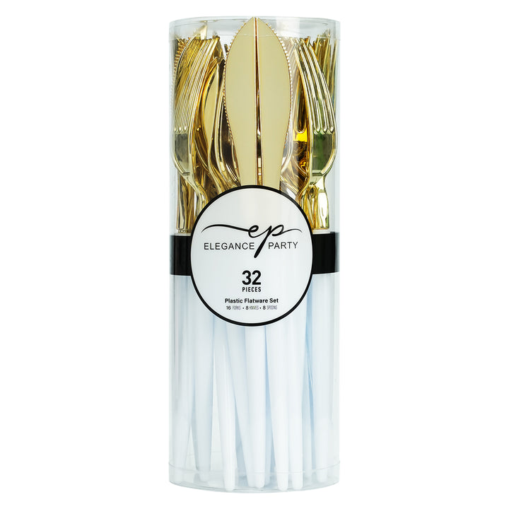 32PCS Cutlery Set White + Gold