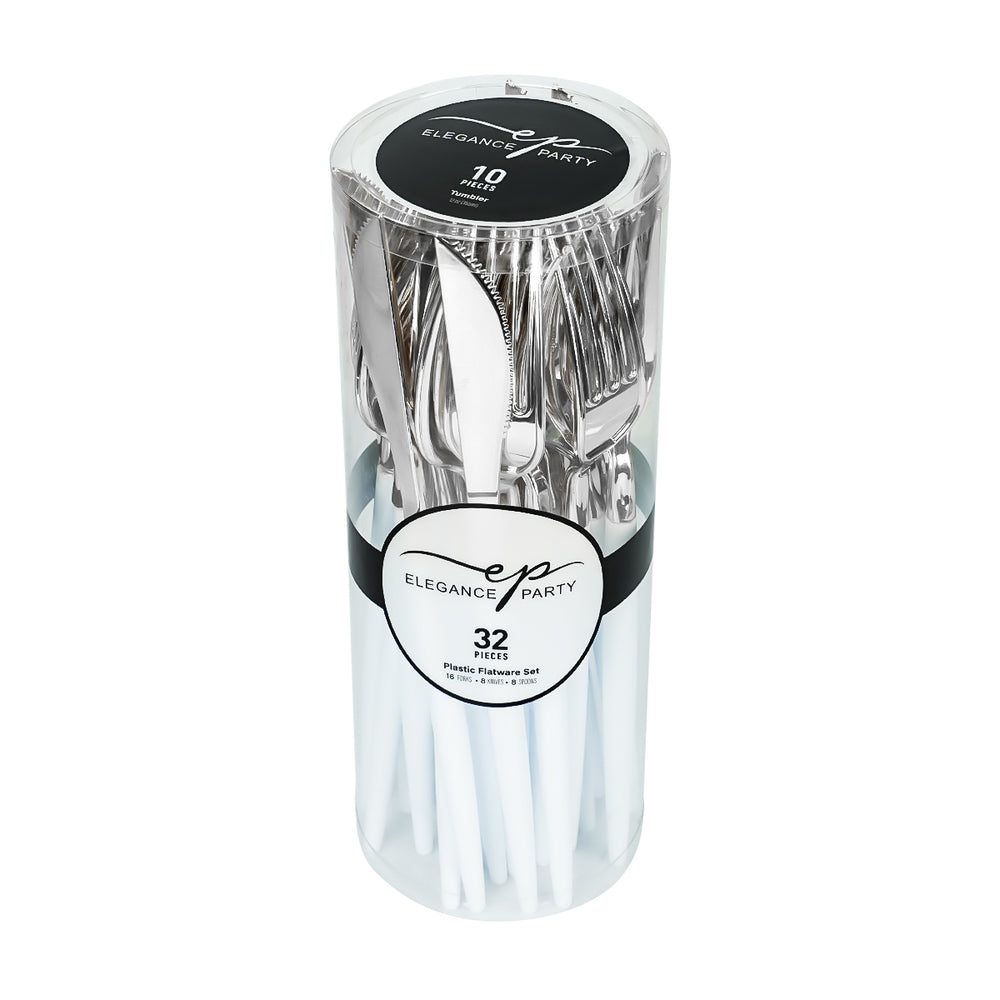 32PCS Cutlery Set White + Silver